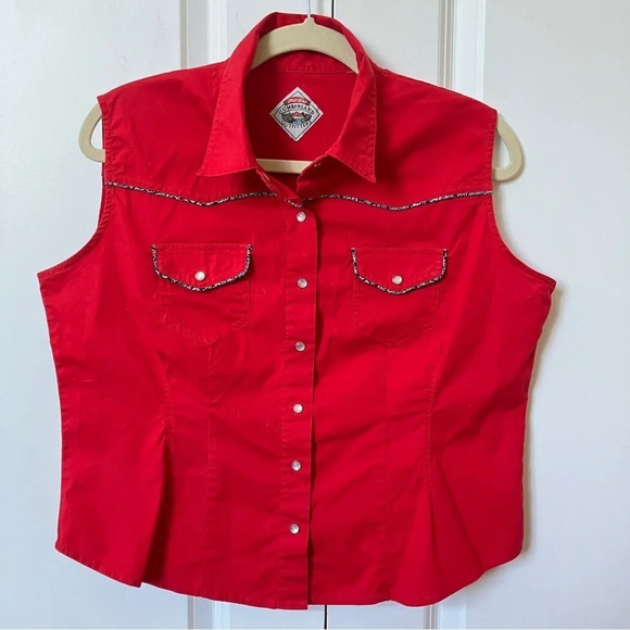 Vintage Cumberland Outfitters Red Western Coastal Cowgirl Snap Button Sleeve Top - Picture 5 of 6